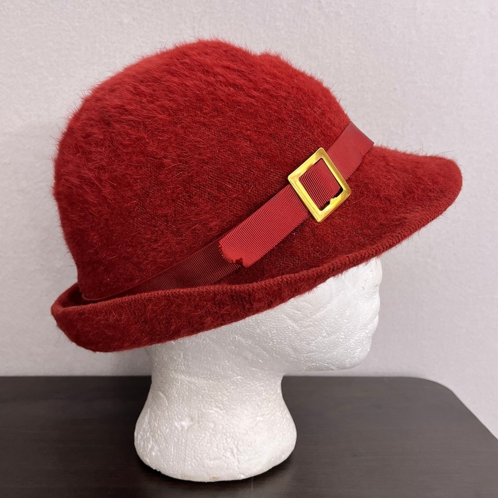 Kangol Design Vintage Red Fuzzy Wool Cloche Bucket Hat Made in England